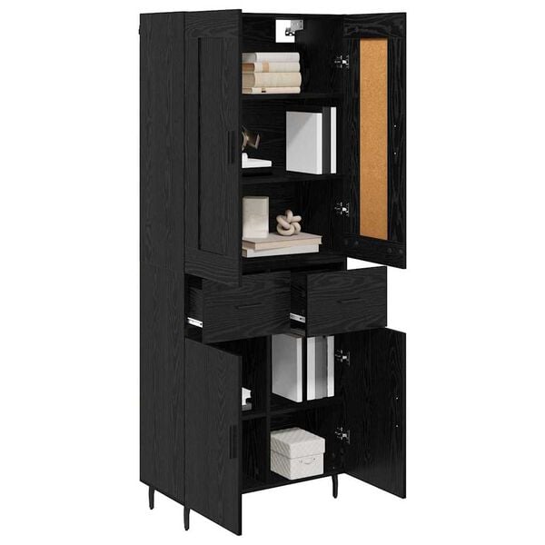 vidaXL Aparador alto con caj&oacute;n 2 pcs Roble Negro Madera de ingenier&iacute;a
