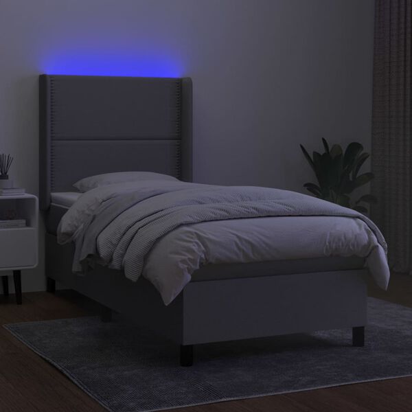vidaXL Cama box spring colch&oacute;n y luces LED tela gris claro 80x200 cm