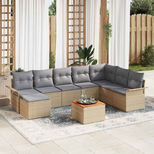 vidaXL Conjunto de sof&aacute;s de jard&iacute;n 9 pcs Beige y Gris Claro