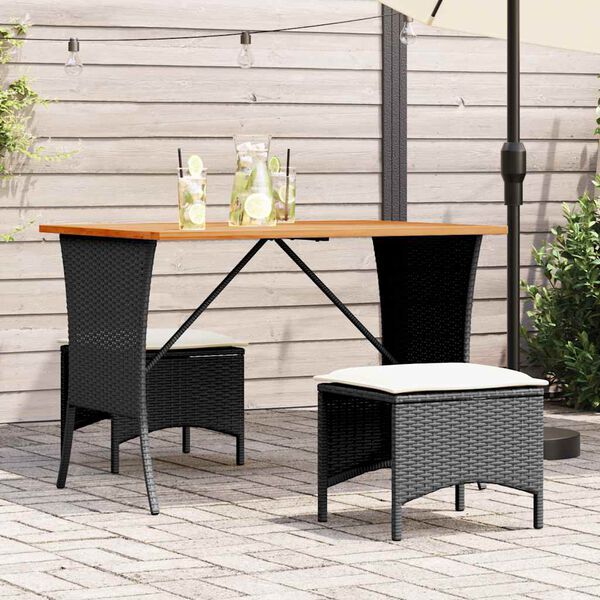 vidaXL Set comedor de jardín 3 pzas con cojines ratán sintético negro