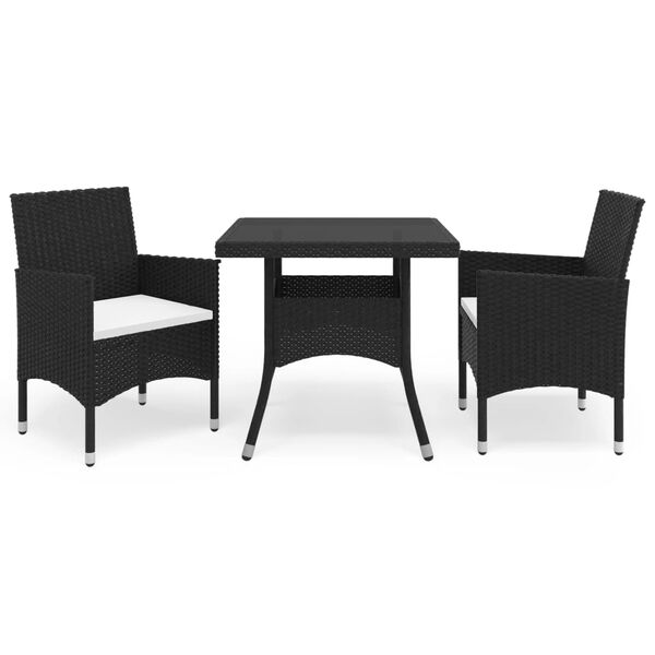 vidaXL Muebles de jardín 3 piezas ratán sintético y vidrio negro