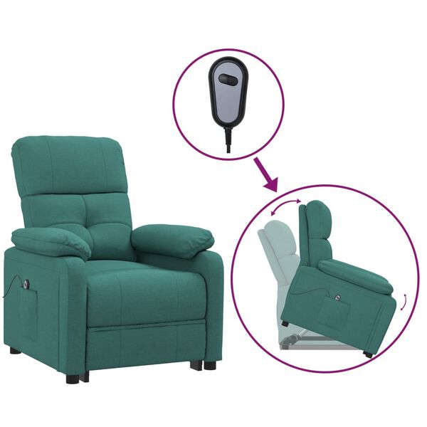 vidaXL Sill&oacute;n elevable tela verde oscuro