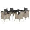 vidaXL Set comedor jard&iacute;n 7 pzas y cojines rat&aacute;n sint&eacute;tico gris claro