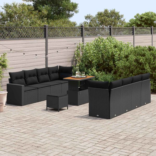 vidaXL Conjunto de sof&aacute;s de jard&iacute;n 11 pcs Negro rat&aacute;n sint&eacute;tico