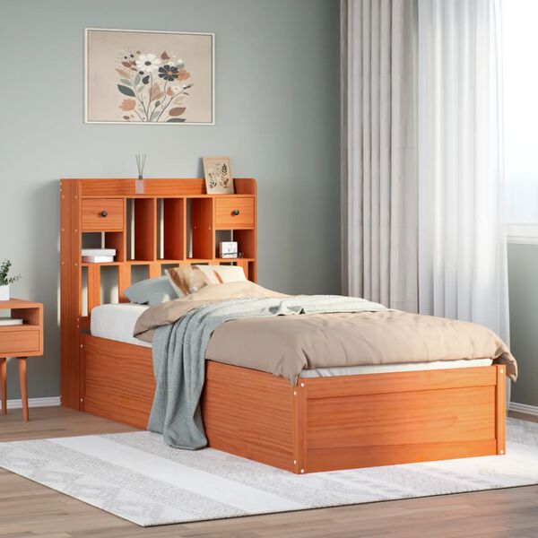 vidaXL Cama sin colch&oacute;n madera maciza de pino marr&oacute;n cera 100x200 cm