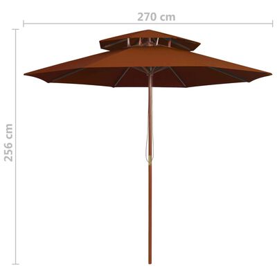 vidaXL Sombrilla de dos pisos palo de madera terracota 270 cm