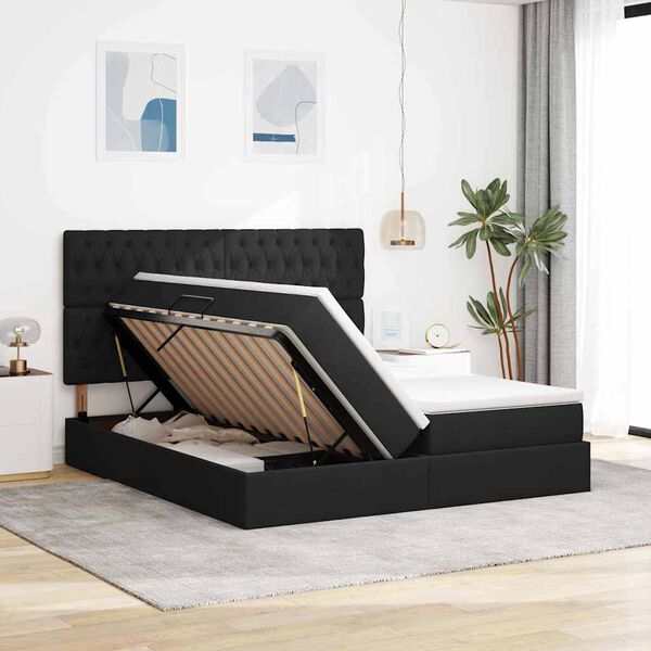 vidaXL Cama con almacenamiento Negro 180 x 200 cm Cuero sint&eacute;tico