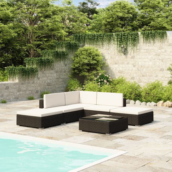 vidaXL Set muebles de jardín 6 piezas y cojines ratán sintético negro