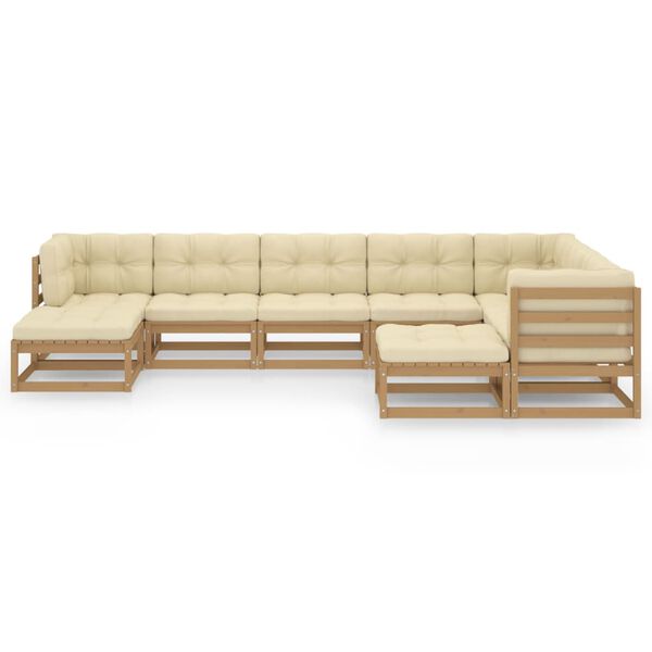 vidaXL Set de muebles de jard&iacute;n 9 pzs cojines madera pino marr&oacute;n miel