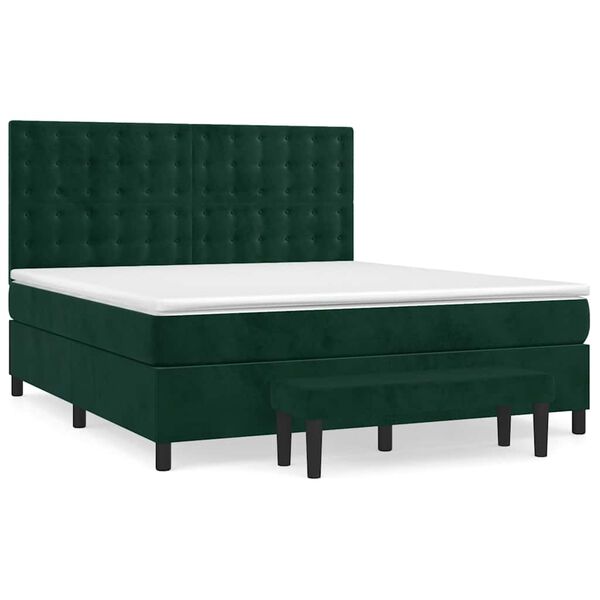 vidaXL Cama box spring con colch&oacute;n terciopelo verde oscuro 160x200 cm
