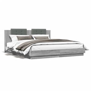 vidaXL Cama con cabecero madera ingenier&iacute;a gris Sonoma 200x200 cm