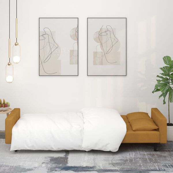 vidaXL Sof&aacute; cama de 2 plazas con dos cojines terciopelo marr&oacute;n