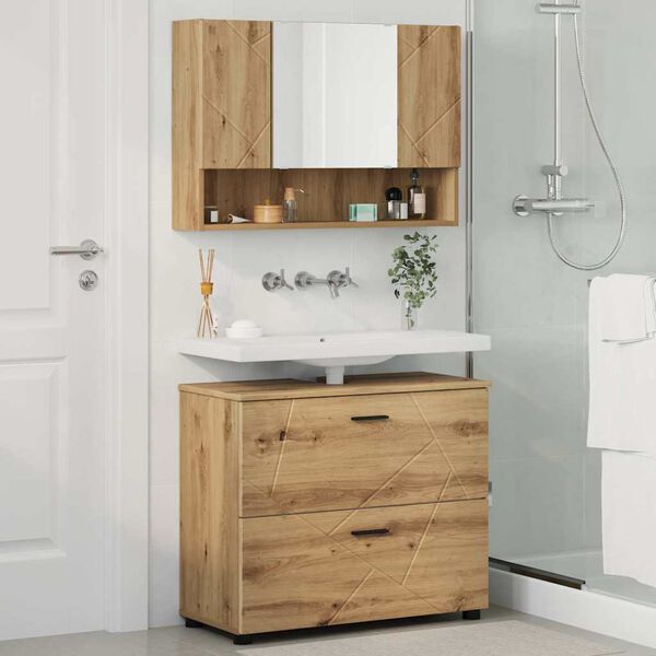 vidaXL Juego de muebles de ba&ntilde;o con caj&oacute;n 2 pcs Roble artesanal