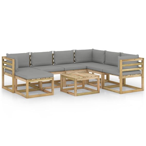 vidaXL Set de muebles de jard&iacute;n 8 piezas con cojines madera impregnada