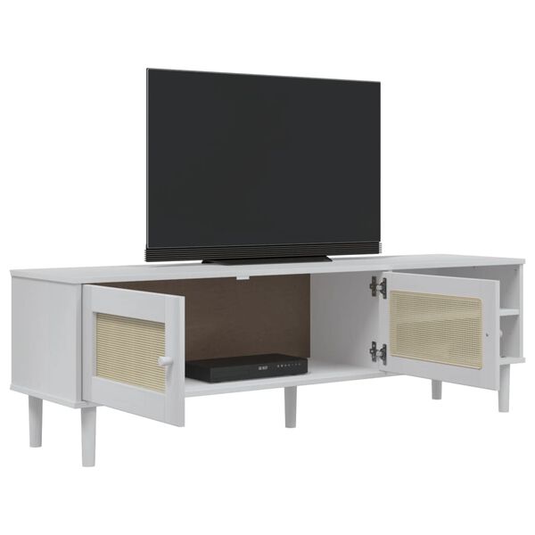vidaXL Mueble de TV SENJA aspecto ratán madera pino blanco 158x40x49cm