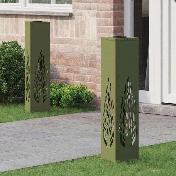 vidaXL Luz de camino LED solar con luces con bater&iacute;a 2 pcs Verde Oliva