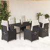 vidaXL Set de comedor de jard&iacute;n 7 pzas y cojines rat&aacute;n sint&eacute;tico negro