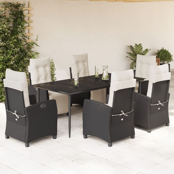 vidaXL Set de comedor de jard&iacute;n 7 pzas y cojines rat&aacute;n sint&eacute;tico negro