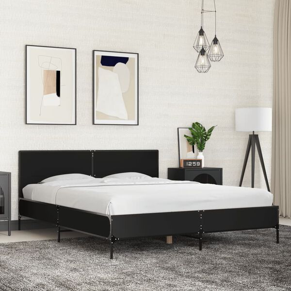 vidaXL Estructura de cama madera de ingenier&iacute;a y metal negro 160x200cm