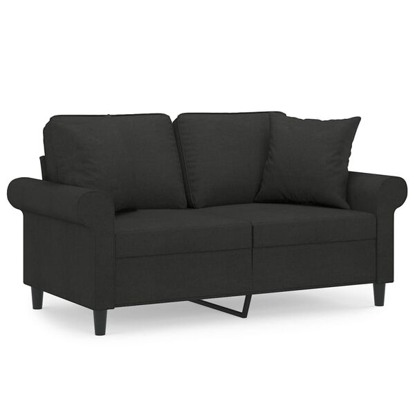 vidaXL Sof&aacute; de 2 plazas con almohadas y cojines tela negro 120 cm