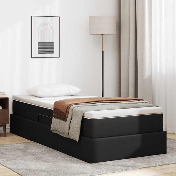 vidaXL Cama con almacenamiento y colch&oacute;n con colch&oacute;n Negro 90 x 190 cm
