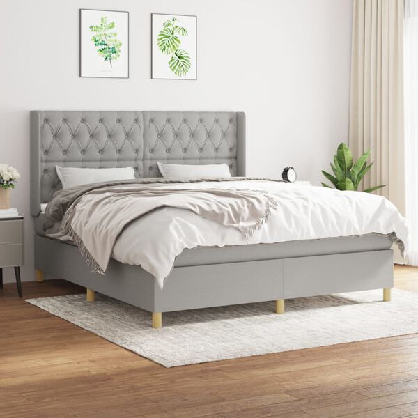 vidaXL Cama box spring con colch&oacute;n tela gris claro 160x200 cm
