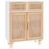 vidaXL Aparador madera maciza pino y rat&aacute;n natural blanco 60x30x75 cm