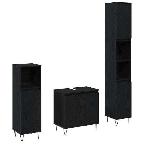 vidaXL Juego de muebles de ba&ntilde;o 3 pcs Roble Negro 30 x 30 x 190 cm