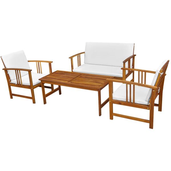 vidaXL Juego de muebles de jard&iacute;n 4 pzs y cojines madera maciza acacia
