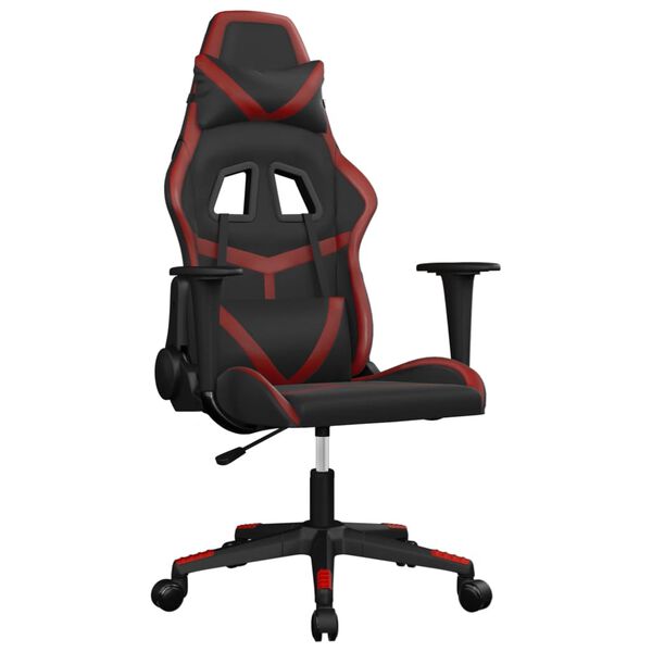 vidaXL Silla gaming de masaje cuero sint&eacute;tico negro y rojo vino tinto