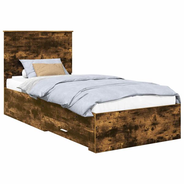 vidaXL Estructura de cama con cabecera Roble ahumado 90 x 190 cm