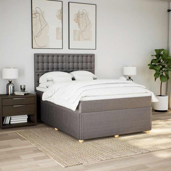 vidaXL Cama box spring con colch&oacute;n tela gris taupe 160x200 cm