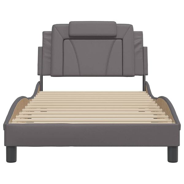vidaXL Estructura de cama Viana sin colch&oacute;n cuero sint&eacute;tico gris 100x200 cm