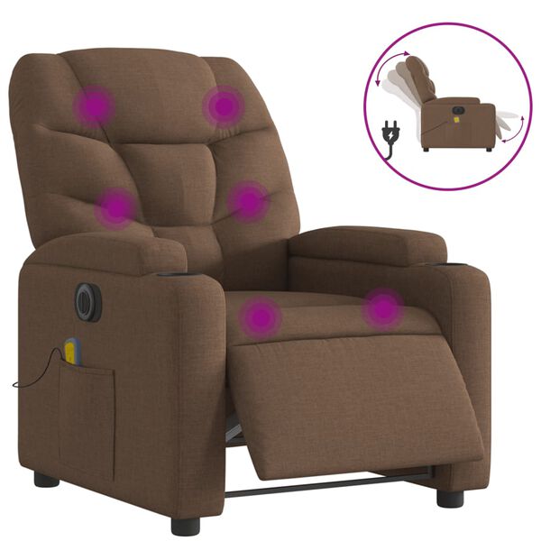 vidaXL Sill&oacute;n reclinable de masaje el&eacute;ctrico tela marr&oacute;n
