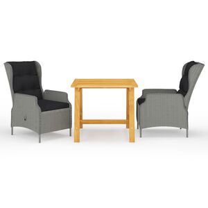 vidaXL Juego de comedor para jard&iacute;n 3 piezas gris claro