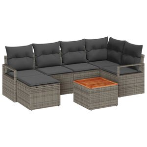 vidaXL Conjunto de sof&aacute;s de jard&iacute;n 7 pcs Gris rat&aacute;n sint&eacute;tico
