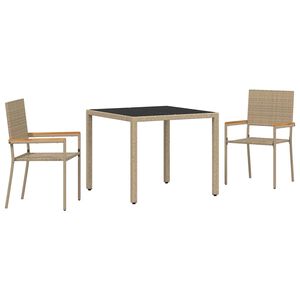 vidaXL Conjunto de Comedor de Jard&iacute;n 3 uds. Beige rat&aacute;n sint&eacute;tico
