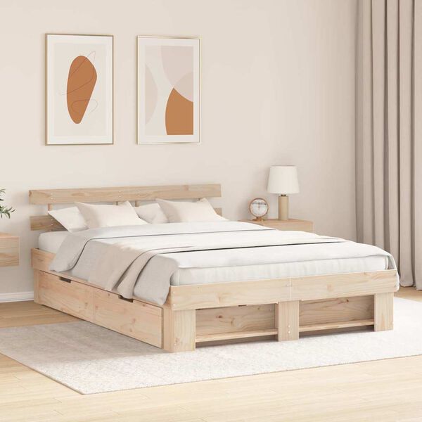 vidaXL Estructura de cama Marr&oacute;n 140 x 200 cm Madera de pino macizo