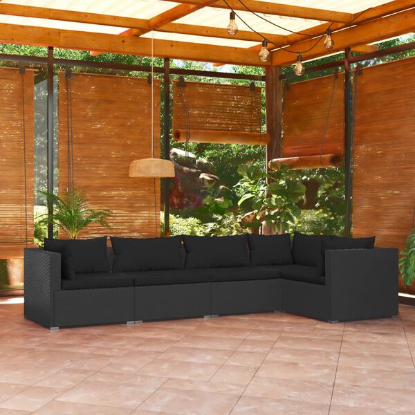 vidaXL Set de muebles de jardín 5 pzas y cojines ratán sintético negro
