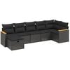 vidaXL Set de comedor de jard&iacute;n 7 pzas y cojines rat&aacute;n sint&eacute;tico negro