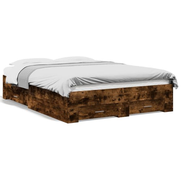 vidaXL Cama con cajones madera de ingenier&iacute;a roble ahumado 120x190 cm