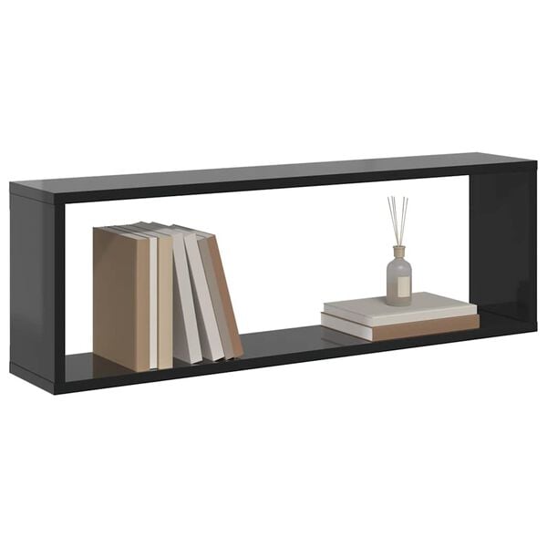 vidaXL Estante cubo pared 2 uds contrachapado gris brillo 80x15x26,5cm