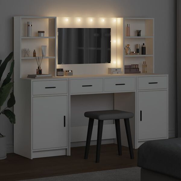 vidaXL Conjunto de mesa de vestidor con LED 3 pcs Madera de ingenier&iacute;a