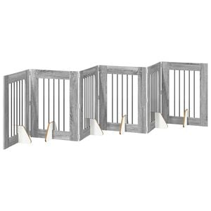 vidaXL Puerta para perros plegable con soportes 6 pcs Gris Sonoma