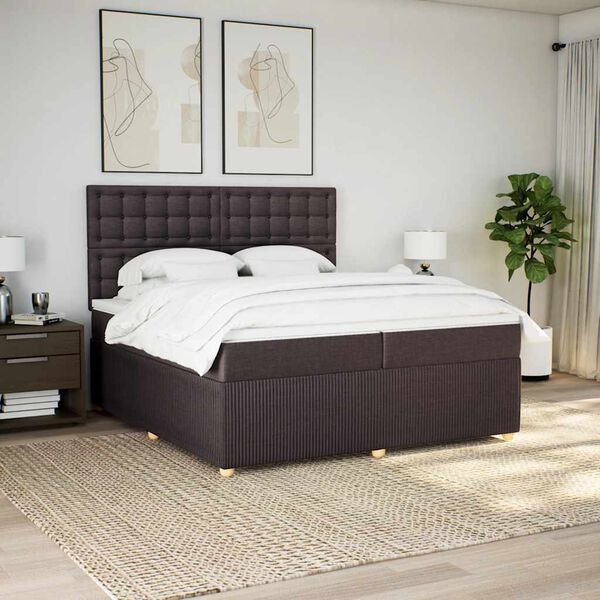 vidaXL Cama box spring con colch&oacute;n tela marr&oacute;n oscuro 200x200 cm