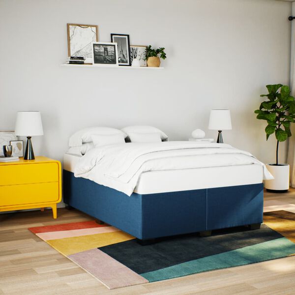 vidaXL Cama box spring con colchón tela azul 140x200 cm