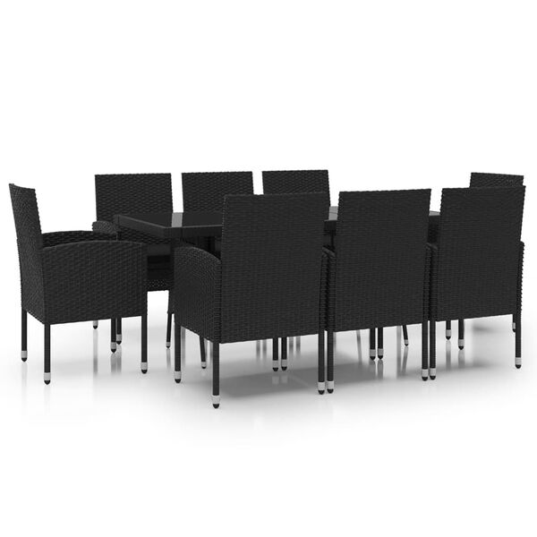 vidaXL Juego de comedor de jard&iacute;n 9 piezas rat&aacute;n sint&eacute;tico negro