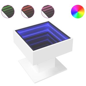 vidaXL Mesa de centro con luz LED madera ingenier&iacute;a blanca 50x50x45 cm