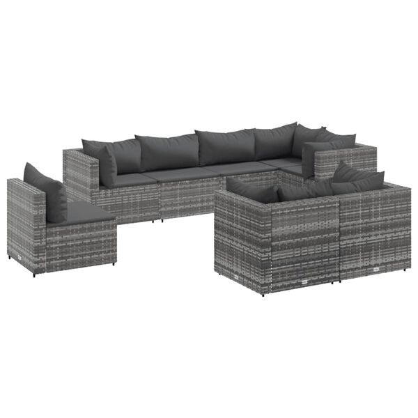 vidaXL Set de muebles de jard&iacute;n 8 pzas y cojines rat&aacute;n sint&eacute;tico gris