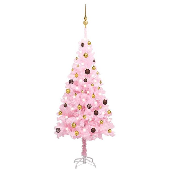 vidaXL &Aacute;rbol de Navidad preiluminado con luces y bolas rosa 150 cm